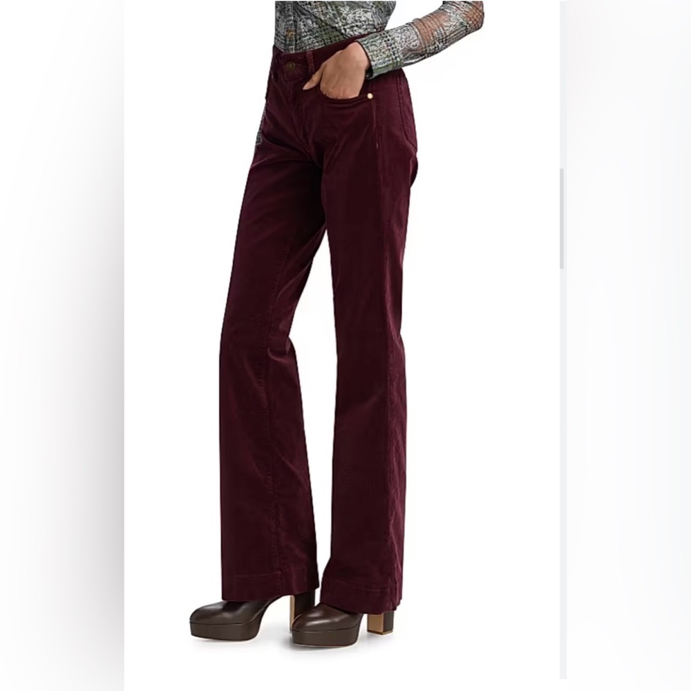 Ramy Brook Deep Red Pants 30 High Rise Velvet Classic Bootcut Pinot Noir Trouser